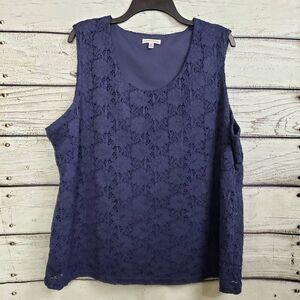 Croft & Barrow 2x Plus Navy Blue Eyelet Lace Blouse